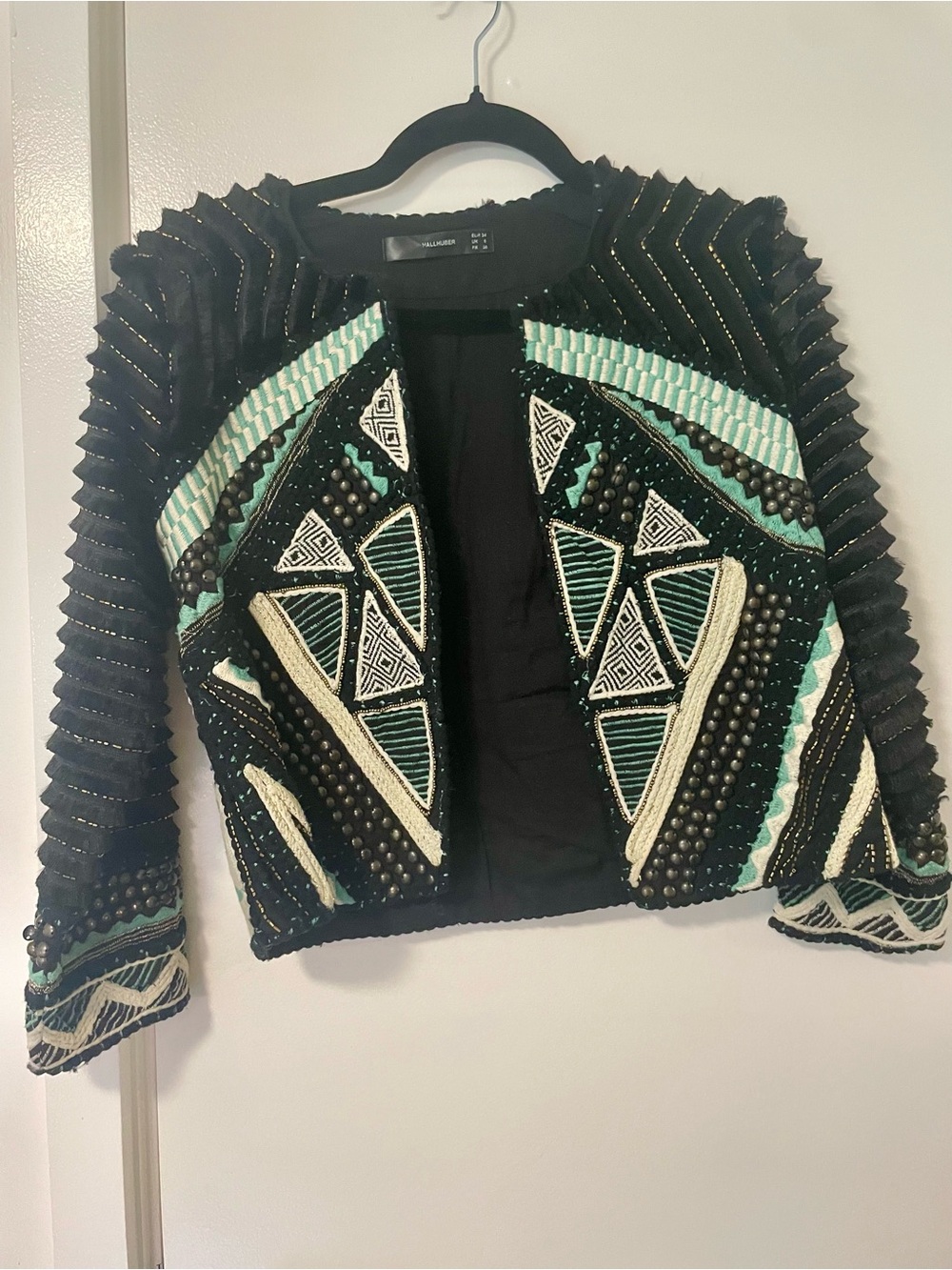 Hallhuber Blazer Ethno Embellished Black Mint Mosaic Jacket pearls Embroidery